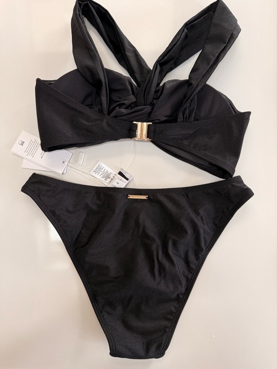 Milly- Olivia Black Twist Bandeau Bikini with Cross Straps - Picture 9 of 11